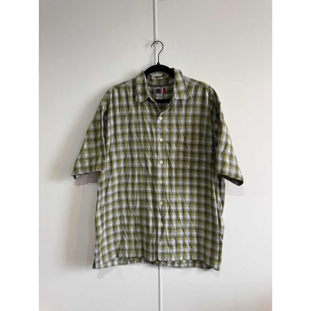 VTG Arizona Jean‎ Co. Shirt Mens XL Green Plaid Button Front Short Sleeve Casual
